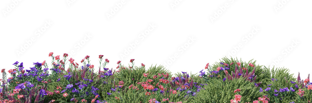 3d render distance in front of the camera Flower garden on a white background