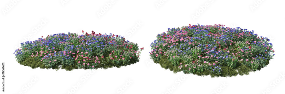 Photography 3d render flower garden on white background