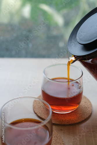 glass of herbal tea ,hot herbal tea in afternoon tea or tea time