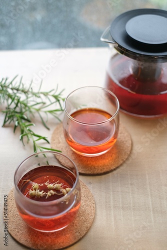 glass of herbal tea ,hot herbal tea in afternoon tea or tea time