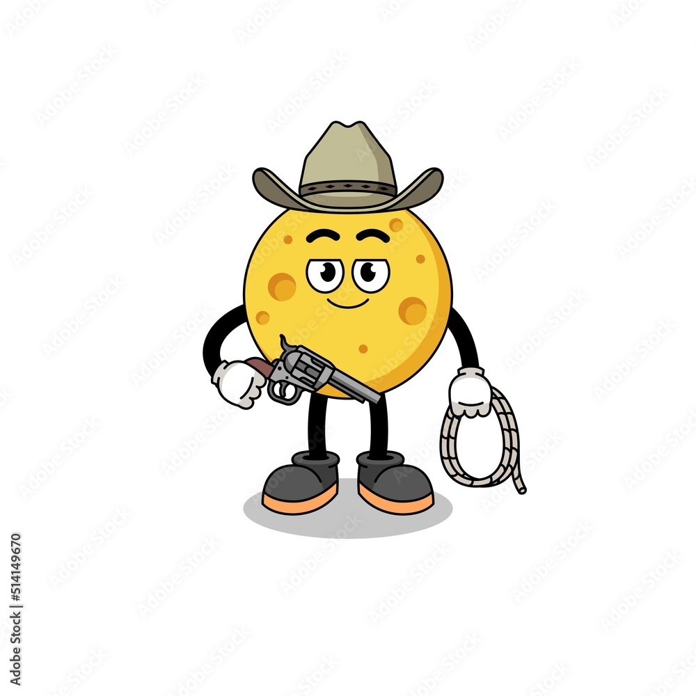 Character mascot of round cheese as a cowboy Character mascot of round cheese as a cowboy