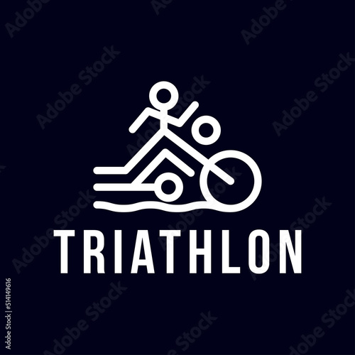 Triathlon endurance multisport race logo, swimming, cycling, and running logo