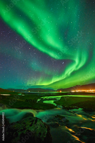 Beautiful aurora dancing over Snaefellsnes National Park-Iceland, image noise due high ISO