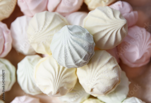 Testy multicolored air marshmallow according to a classic recipe at a confectionery factory  lies for sale to customers