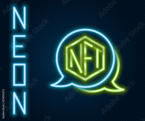 Glowing neon line NFT Digital crypto art icon isolated on black background. Non fungible token. Colorful outline concept. Vector