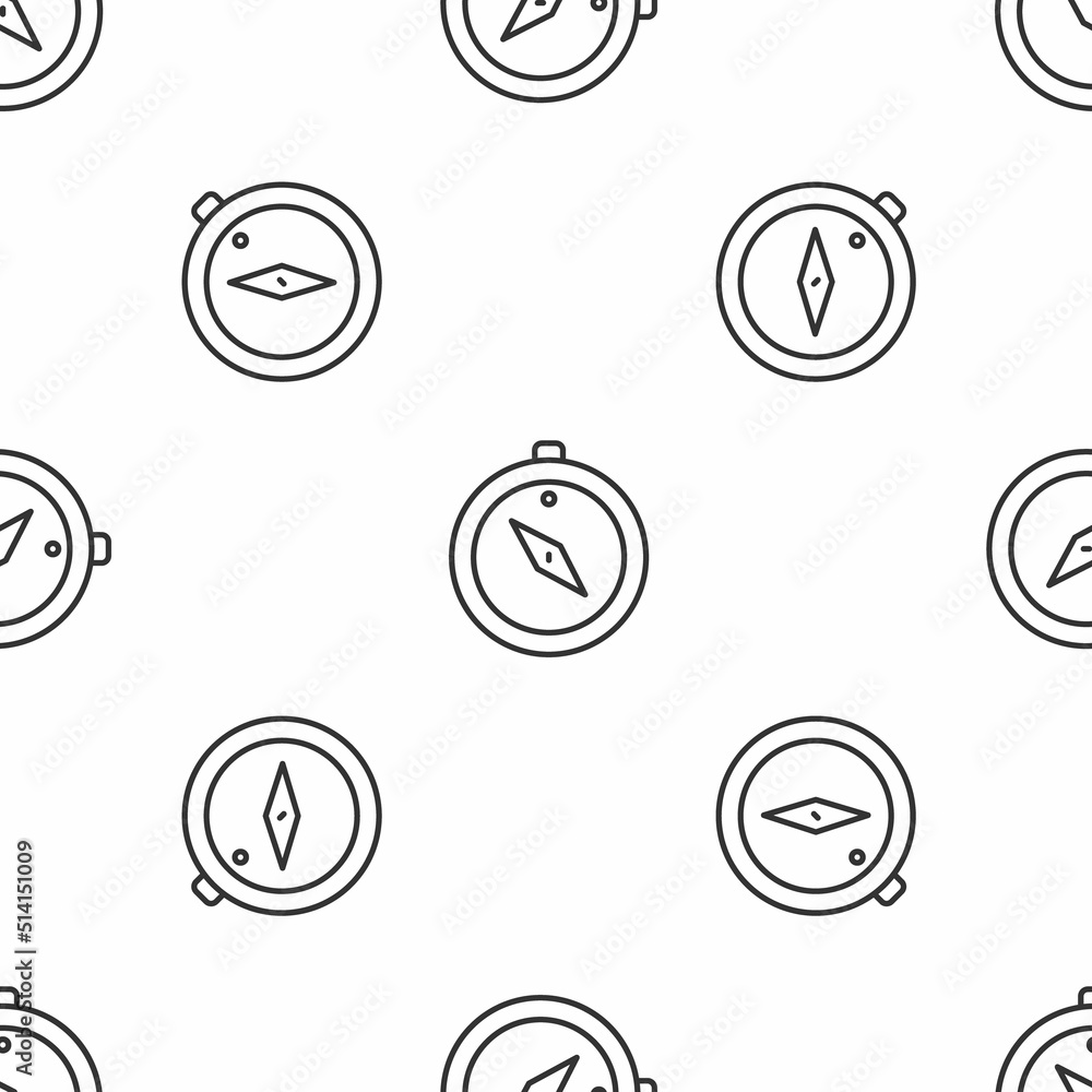 Grey line Compass icon isolated seamless pattern on white background. Windrose navigation symbol. Wind rose sign. Vector