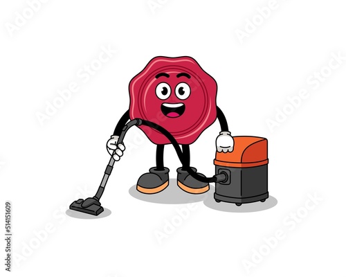 Character mascot of sealing wax holding vacuum cleaner