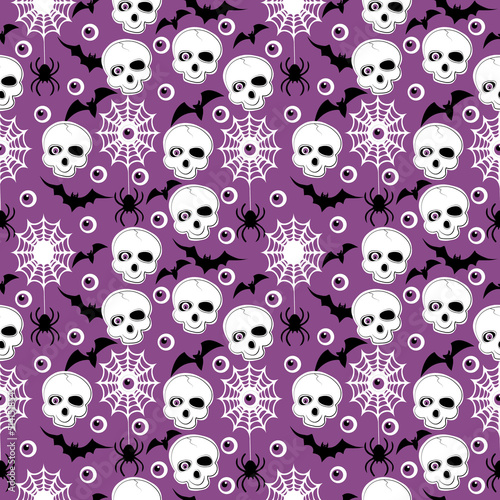 seamless background with skulls and cobwebs for halloween