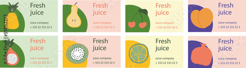 Set of business card with fruits. flat design templates. Vector illustration with hand drawn tropical summer fruit.