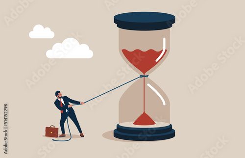 Businessman try to stop time. Business concept Vector