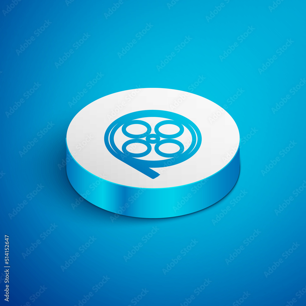 Isometric line Film reel icon isolated on blue background. White circle button. Vector Isometric line Film reel icon isolated on blue background. White circle button. Vector