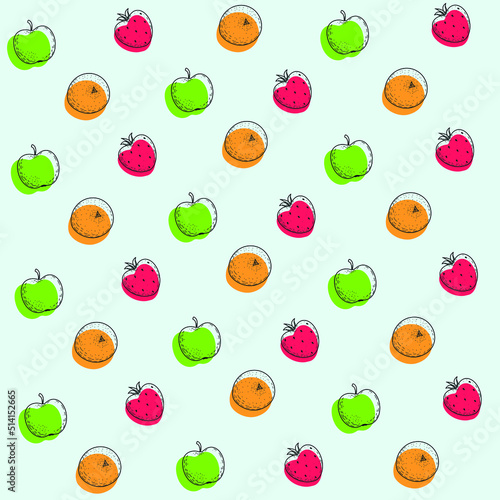 pattern  summer fruit  orange  apple  strawberry  vector graphics