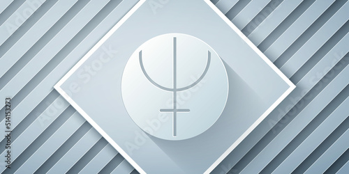 Paper cut Neptune planet symbol icon isolated on grey background. Astrology, numerology, horoscope, astronomy. Paper art style. Vector