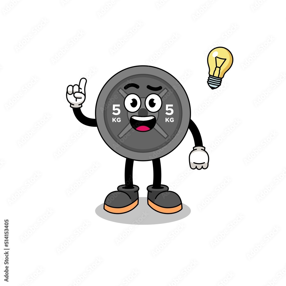 barbell plate cartoon with get an idea pose barbell plate cartoon with get an idea pose