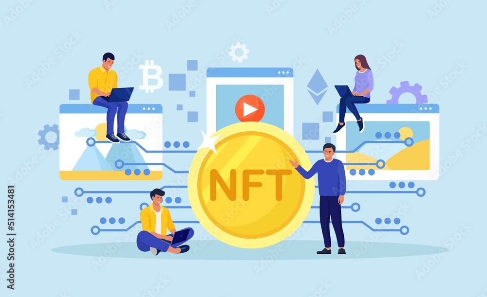 NFT Marketplace with Crypto Art Items on Sale and Blockchain Technology. People Use Non Fungible Token Cryptocurrency to Buy Exclusive Arts, Masterpieces and Antiquities in Cyber Space NFT Marketplace with Crypto Art Items on Sale and Blockchain Technology. People Use Non Fungible Token Cryptocurrency to Buy Exclusive Arts, Masterpieces and Antiquities in Cyber Space