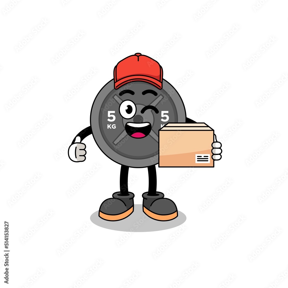 barbell plate mascot cartoon as an courier