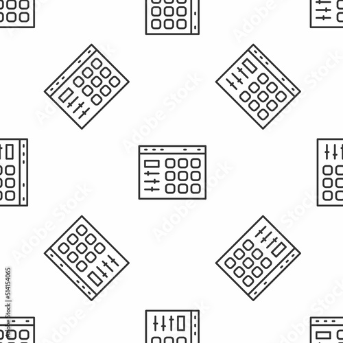 Grey line Drum machine icon isolated seamless pattern on white background. Musical equipment. Vector