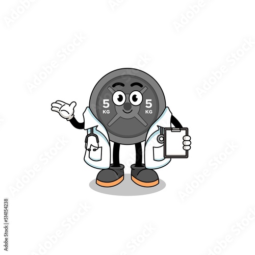 Cartoon mascot of barbell plate doctor