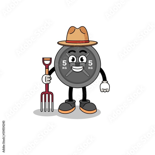 Cartoon mascot of barbell plate farmer