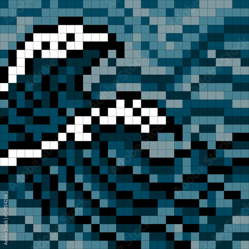 Fototapeta Naklejka Na Ścianę i Meble -  Pixel art sea waves. Storm ocean. Embroidery scheme. Vector illustration in a flat style.