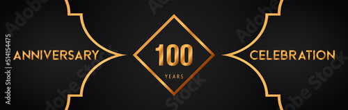 Obraz na płótnie 100th years anniversary logotype with gold line art deco background for the celebration event, wedding, greetings card, brochure, banner, poster, leaflet, graduation, happy birthday. w salonie