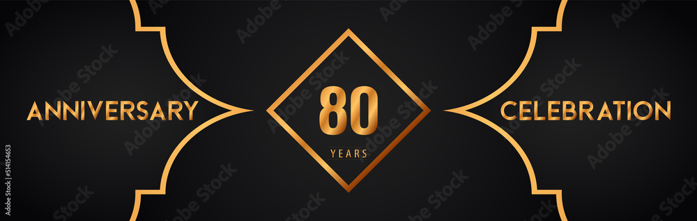 80th years anniversary logotype with gold line art deco background for the celebration event, wedding, greetings card, brochure, banner, poster, leaflet, graduation, happy birthday.