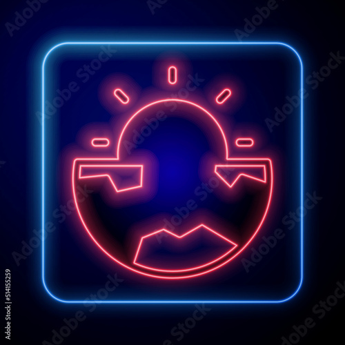 Glowing neon Earth core structure crust icon isolated on black background. Vector