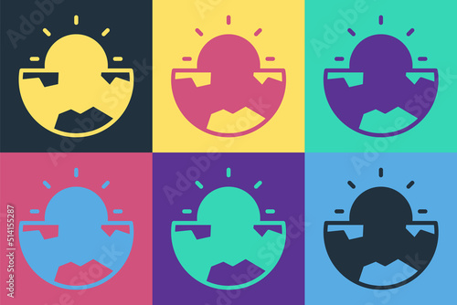 Pop art Earth core structure crust icon isolated on color background. Vector