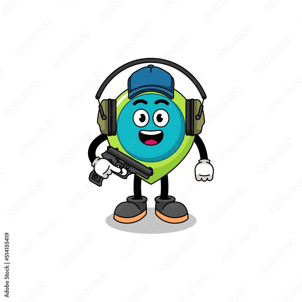 Character mascot of location symbol doing shooting range Character mascot of location symbol doing shooting range