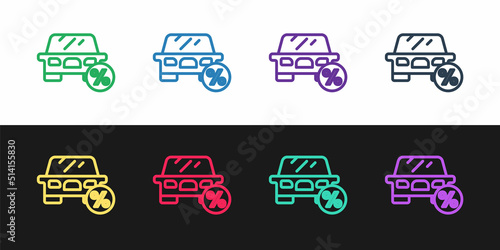 Set line Car leasing percent icon isolated on black and white background. Credit percentage symbol. Vector