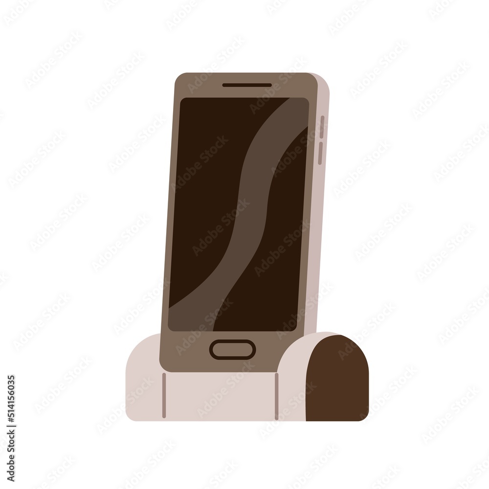 Mobile smart phone with touchscreen on charger base. First smartphone of  2010 type. Single-button cell device. 10s telephone gadget. Flat vector  illustration isolated on white background Stock Vector | Adobe Stock