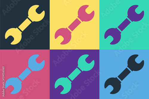 Pop art Wrench spanner icon isolated on color background. Spanner repair tool. Service tool symbol. Vector
