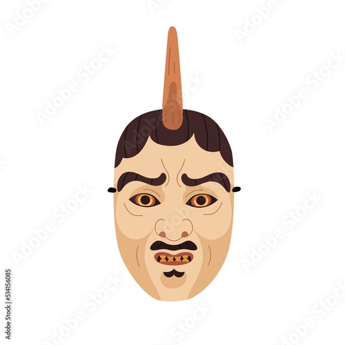 Noh mask for Japan Kabuki theater. Ikkaku sennin, Japanese one-horned human f...