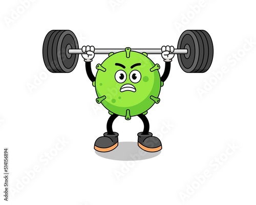 virus mascot cartoon lifting a barbell