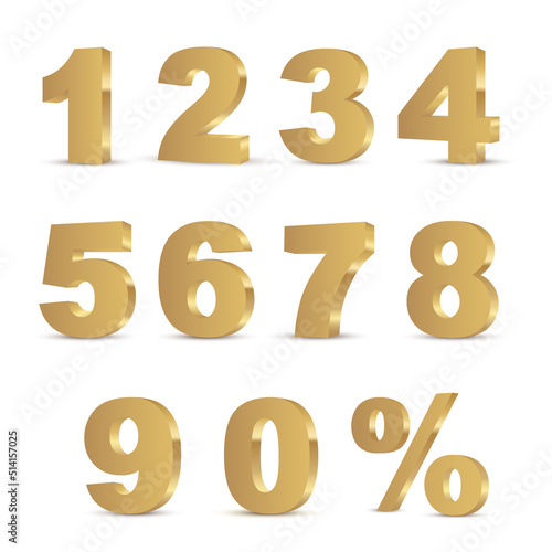 3D golden numbers set. Vector.