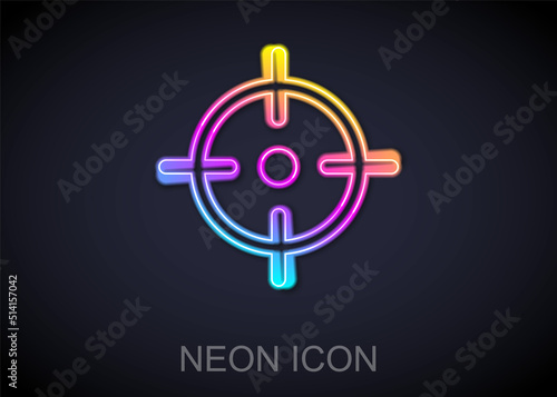Glowing neon line Target sport icon isolated on black background. Clean target with numbers for shooting range or shooting. Vector