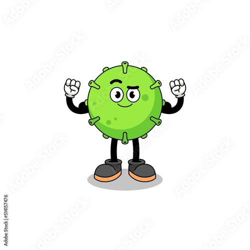 Mascot cartoon of virus posing with muscle