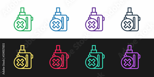 Set line Electronic cigarette icon isolated on black and white background. Vape smoking tool. Vaporizer Device. Vector
