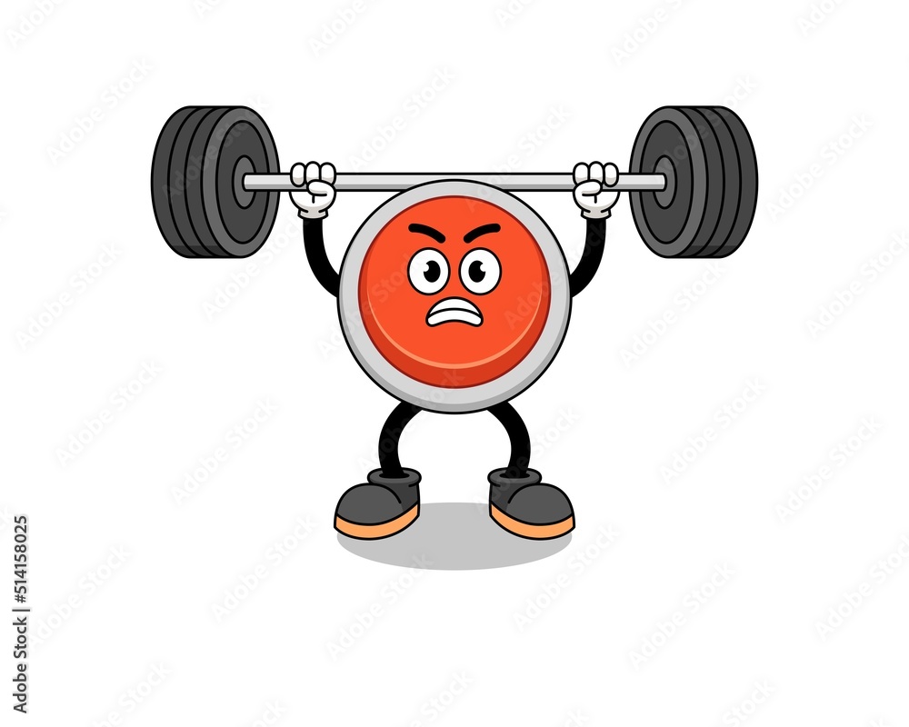 emergency button mascot cartoon lifting a barbell emergency button mascot cartoon lifting a barbell