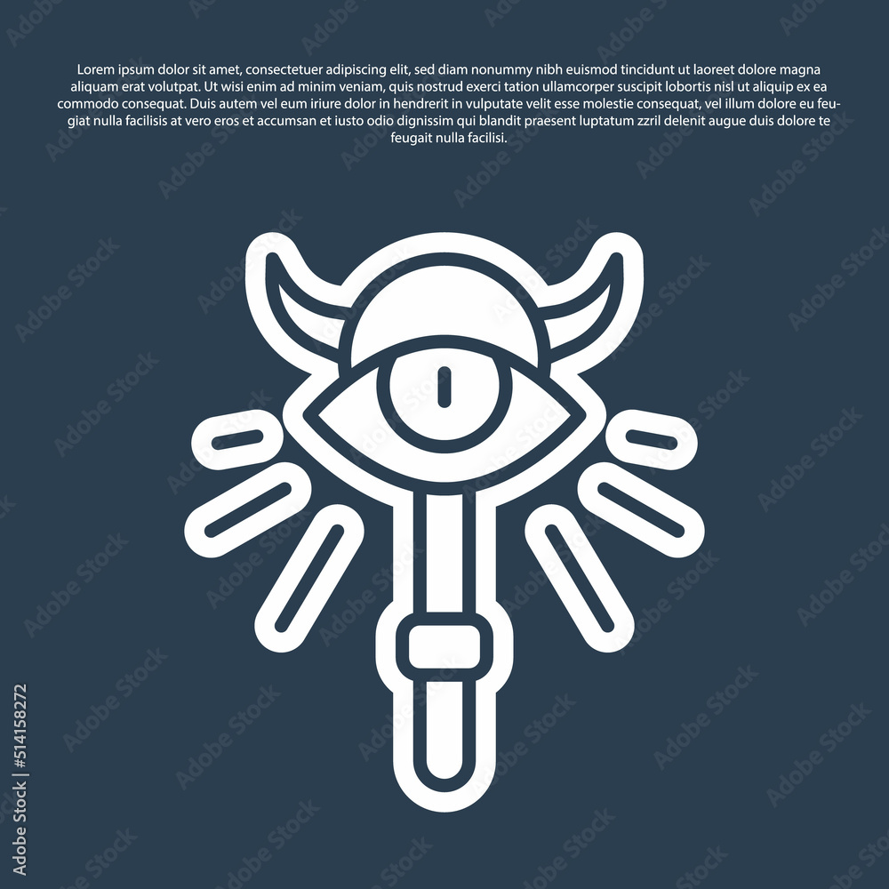 Blue line Magic staff icon isolated on blue background. Magic wand, scepter, stick, rod. Vector Blue line Magic staff icon isolated on blue background. Magic wand, scepter, stick, rod. Vector