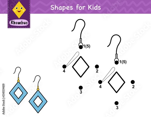 Dot to dot game for kids. Connect the dots and draw earrings. Learning rhombus shape activity page. Vector illustration