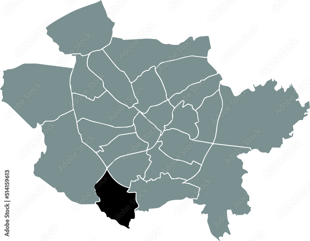Black flat blank highlighted location map of the 
SUTTHAUSEN DISTRICT inside gray administrative map of Osnabrück, Germany