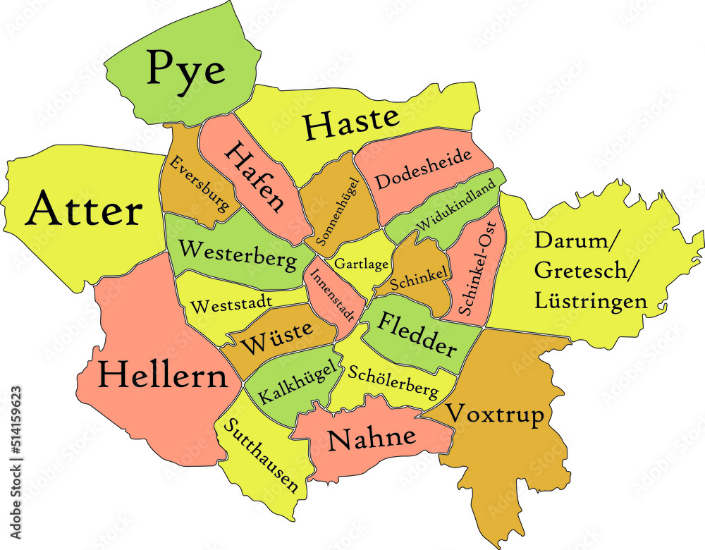 Pastel flat vector administrative map of OSNABRÜCK, GERMANY with name ...