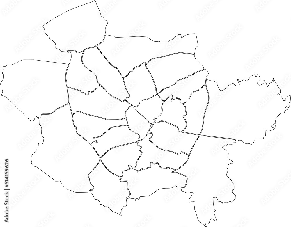 Fototapeta premium White flat blank vector administrative map of OSNABRÜCK, GERMANY with black border lines of its districts