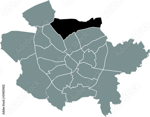 Black flat blank highlighted location map of the 
HASTE DISTRICT inside gray administrative map of Osnabrück, Germany