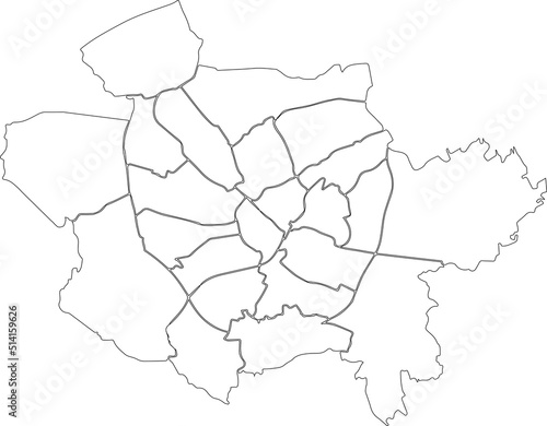 White flat blank vector administrative map of OSNABRÜCK, GERMANY with black border lines of its districts