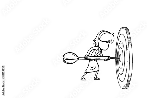Business woman aiming business target. Goals and objectives concept. Cartoon vector illustration design