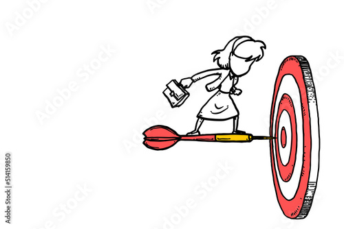Business woman get the target. Business goals and objectives concept. Cartoon vector illustration design