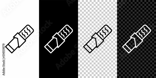 Set line Protein sport bar icon isolated on black and white, transparent background. Energy snack icon. Organic sweets. Vector