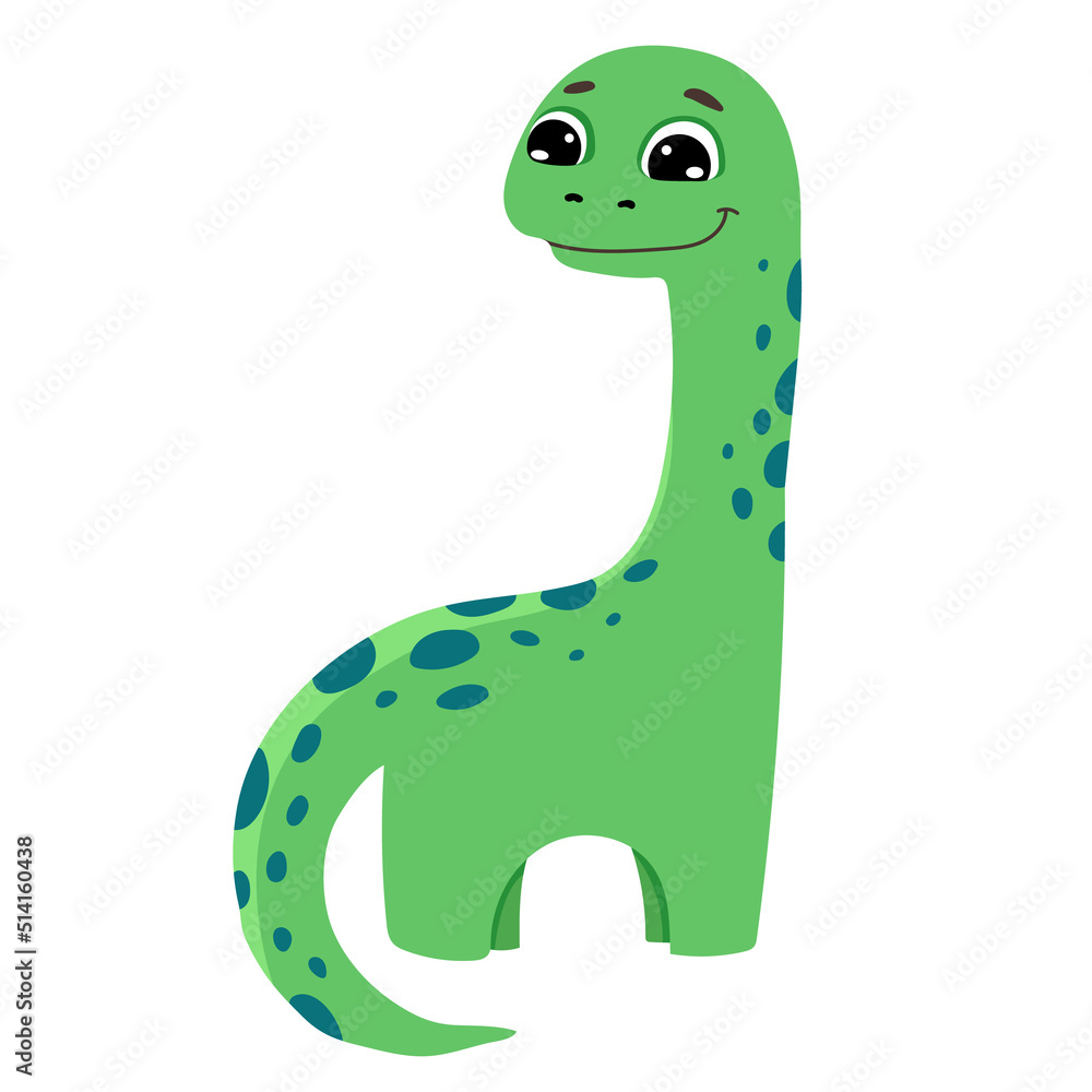 Naklejka premium Cute little dinosaur vector illustration in cartoon style for children design, greeting birthday card, nursery poster.